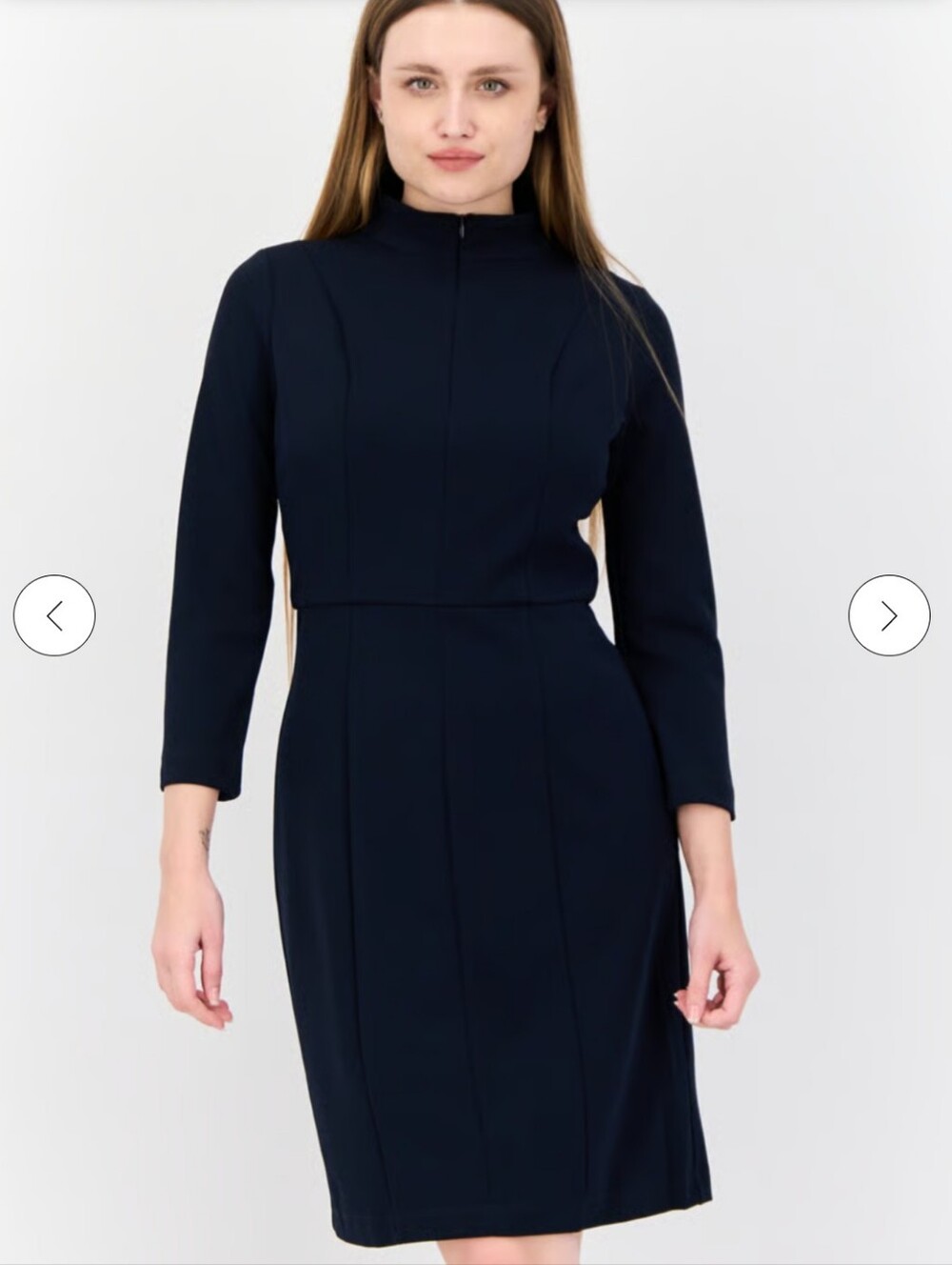 Donna Morgan Women's 3/4 Sleeve Mock Neck Sheath Mini Dress Sz 14 Navy Blue EUC